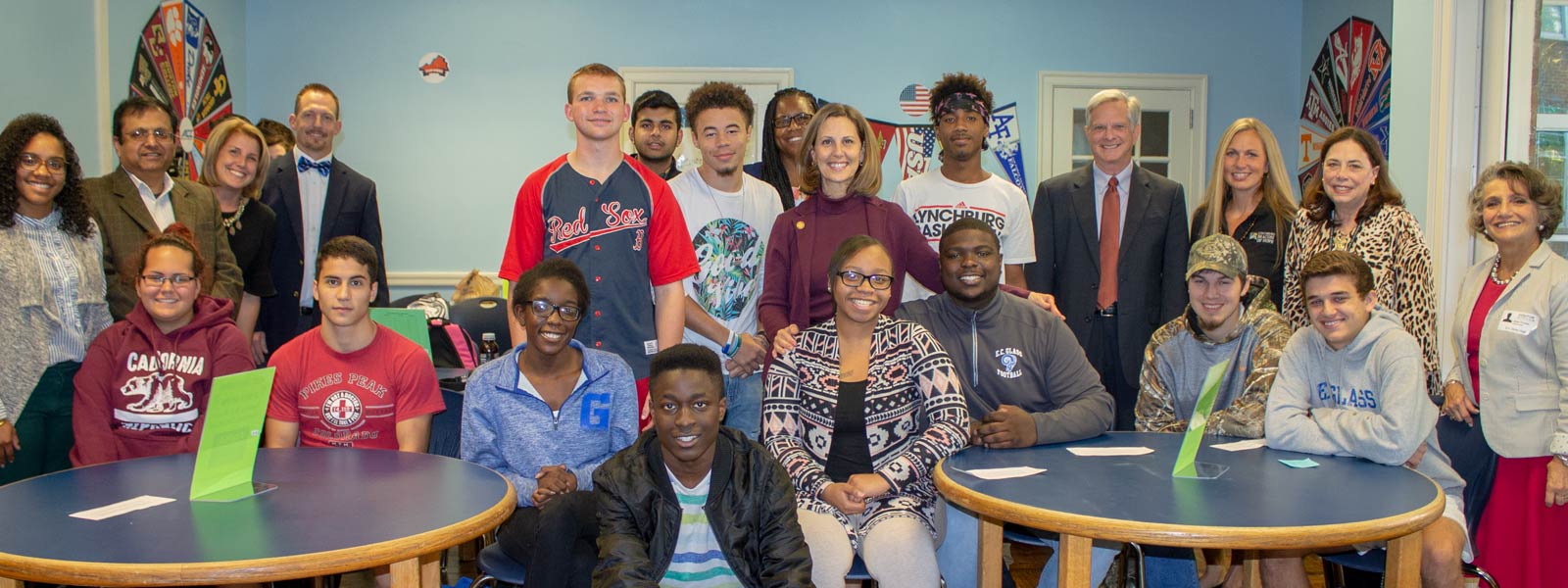 First Lady Pamela Northam with students, staff and area officials