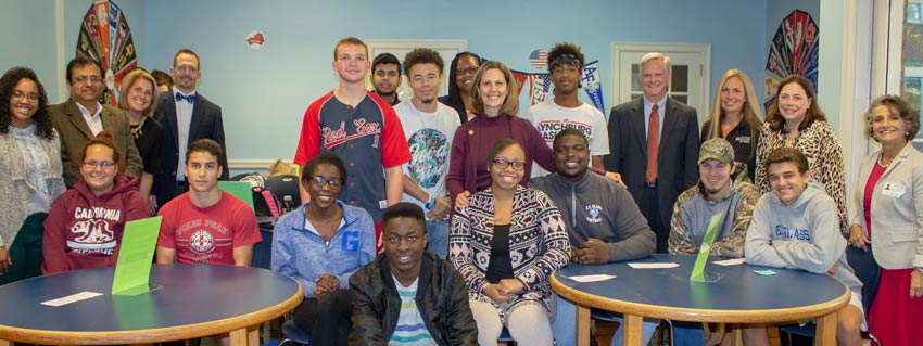 First Lady Pamela Northam with students, staff and local officials