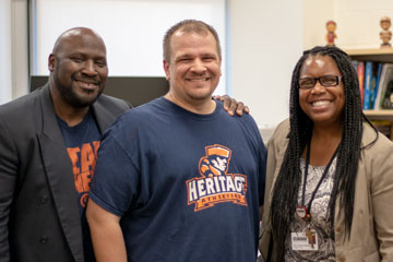 Principal Tim Beatty, Andrew Napierkowski and Superintendent Crystal Edwards