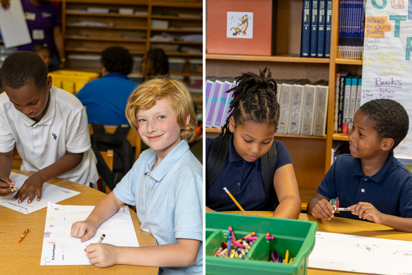 Students creating designs for school playground