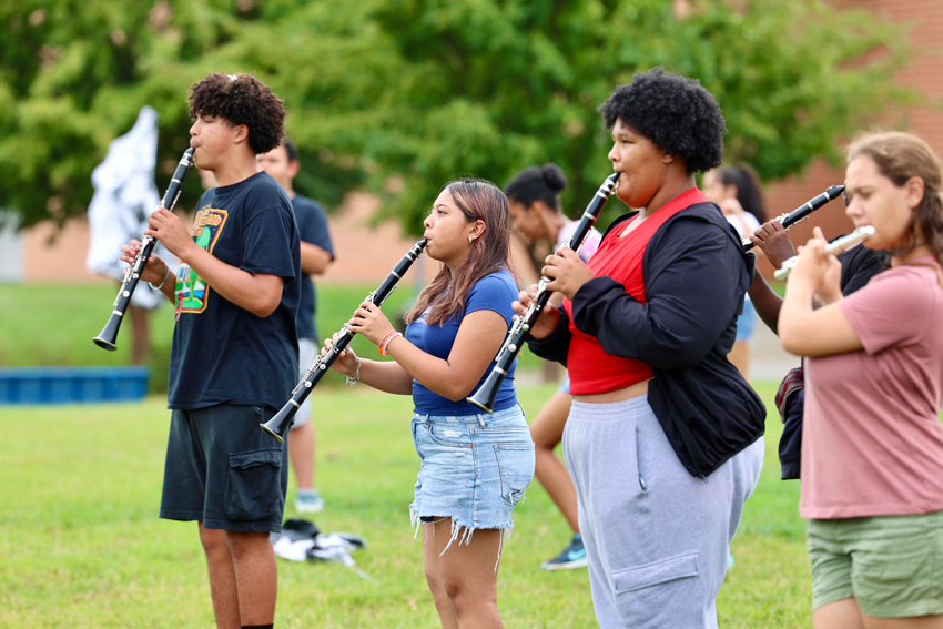 Band students practicing outside