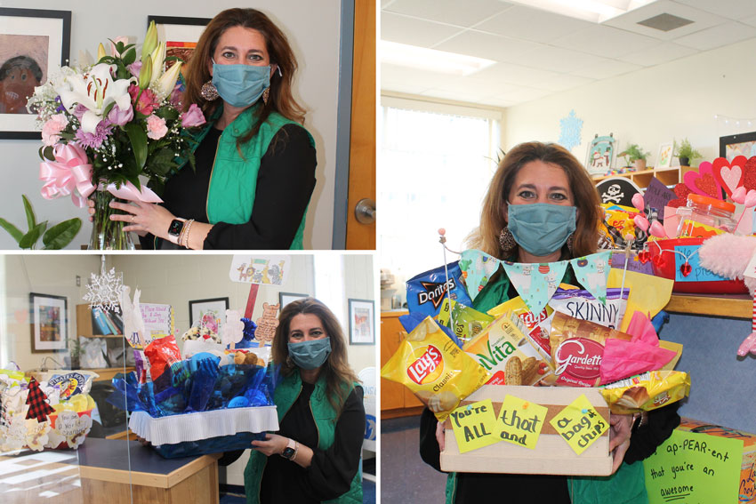 3 photos of Principal Bivens with more appreciation gifts