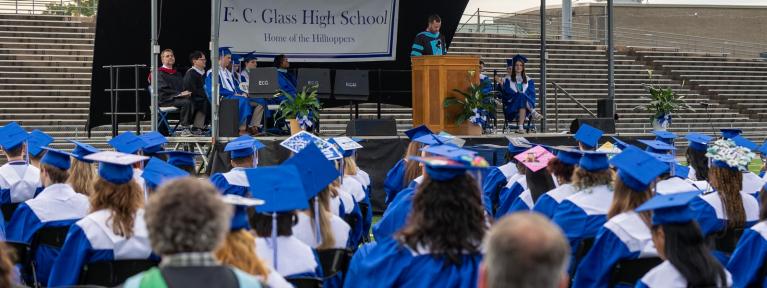 Principal speaking at graduation